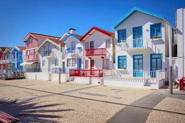 Fisherman's village with striped, houses, Portugal, Costa Nova