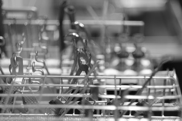 Dental tool on a metal grating of an autoclave