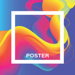Abstract colorful poster. Wave Smoke shapes with square frame. Space for text. Dynamic Effect.