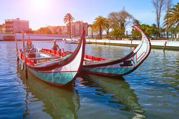 Traditional boats in Vouga river. Aveiro