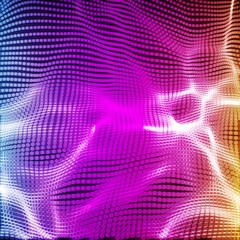 Obraz premium Abstract vector violet wave mesh background. Point cloud array. Chaotic light waves. Technological cyberspace background. Cyber waves.