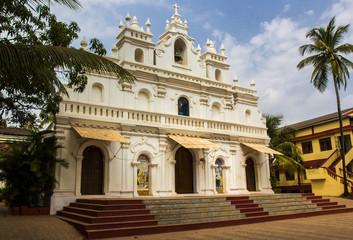 Fototapeta na wymiar A beautiful white Church in Goa, India.