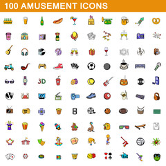 Fototapeta premium 100 amusement icons set, cartoon style 