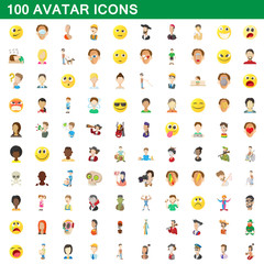 100 avatar icons set, cartoon style