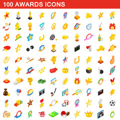 100 awards icons set, isometric 3d style