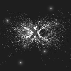 Abstract vector grayscale space background. Explosion of glowing particles. Infinity sign. Futuristic technology style. Elegant background for business presentations or gift cards.EPS10