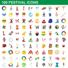 100 festival icons set, cartoon style