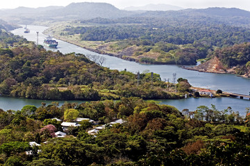 Ships navigate the Panama canal