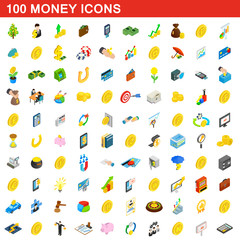 Fototapeta premium 100 money icons set, isometric 3d style