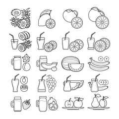 Vector set of  black and white  fruit juice icon.