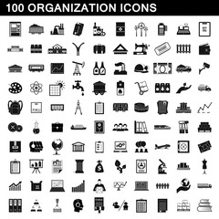 100 organization icons set, simple style