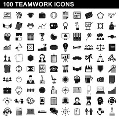 100 teamwork icons set, simple style