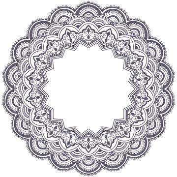 Vector ornamental round lace with damask and arabesque elements. Mehndi style. Orient traditional ornament. Zentangle-like round colored floral ornament.