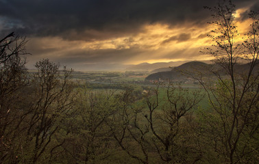 Rural Landscape with Sun rays After Rain