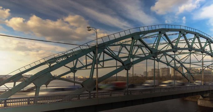 car traffic on the steel bridge,time lapse