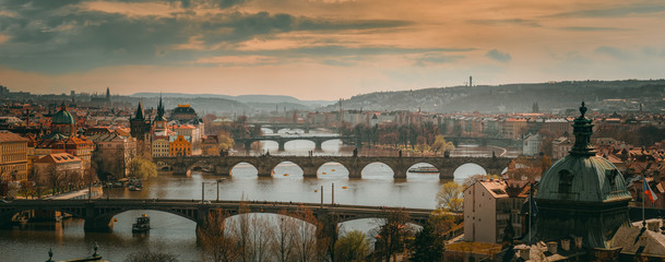 Fototapeta na wymiar Panoramic view on Prague Bridges