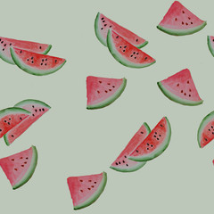 Watercolor pattern with watermelon