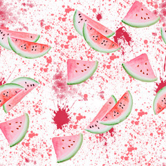 Watercolor pattern with watermelon