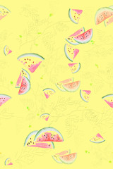 Watercolor pattern with watermelon