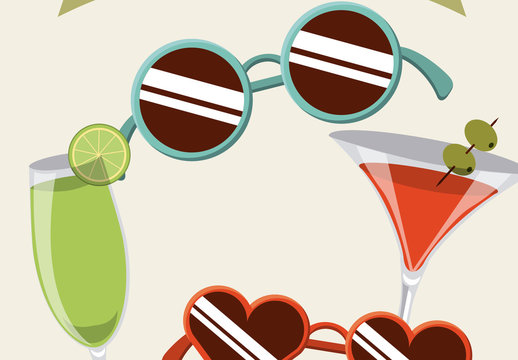 Green and Red Retro Sunglasses Drinks Party Sticker Set