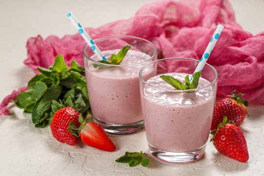 Strawberry smoothie in glasses