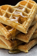 Waffle served with honey
