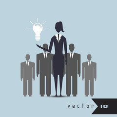 Woman leader with idea among the people vector concept infographic