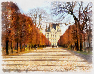 Colorful painting of Louvre museum building © idea_studio