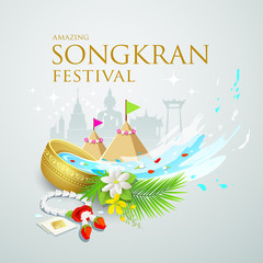 Fototapeta premium Songkran festival water splash of Thailand design background, vector illustration