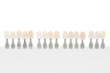 Palette of shades of teeth isolated on white