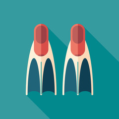 Scuba diving fins flat square icon with long shadows. © Yury Velikanov