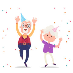 Happy grandparents celebrate the birthday party. Happy grandparents day poster. Vector illustration in cartoon style.