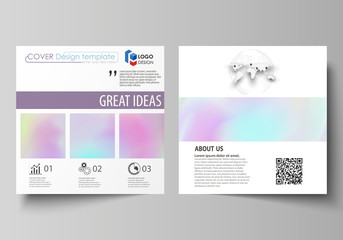 Business templates for square design brochure, flyer. Leaflet cover, abstract vector layout. Hologram, background in pastel colors with holographic effect. Blurred colorful pattern, surreal texture.