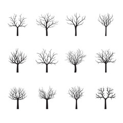 Set black winter trees. Vector Illustration.