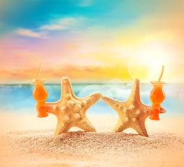 Fototapeta na wymiar Crazy starfish having fun on beach