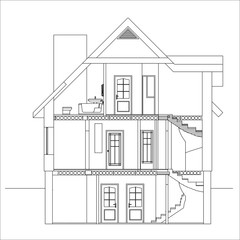 Modern architectural background. Cross-section suburban house. Vector illustration.