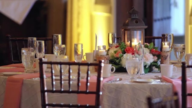 Empty wedding reception table set