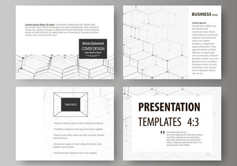 Set of business templates for presentation slides. Abstract vector layouts in flat design. Chemistry pattern, hexagonal molecule structure. Medicine, science and technology concept.