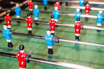Fototapeta premium Table football game, Soccer table with red and blue players