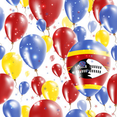 Swaziland Independence Day Seamless Pattern. Flying Rubber Balloons in Colors of the Swazi Flag. Happy Swaziland Day Patriotic Card with Balloons, Stars and Sparkles.