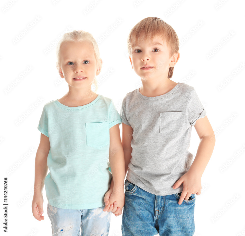 Poster Cute little children on white background