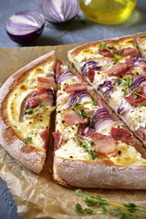 Tarte flambee - traditional rustic french pie.