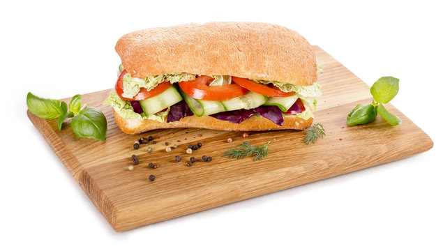 sandwich on wooden board