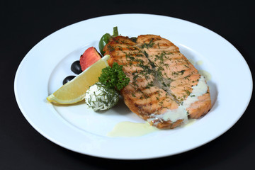 Baked fish. Elegant serving.