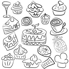 Sweets drawn by outline
