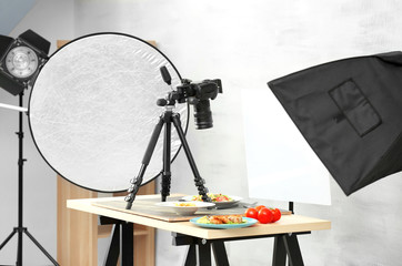 Interior of professional photo studio while shooting food