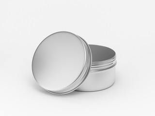 Open metal round tin mockup 3d rendering