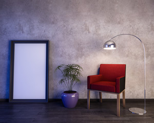 Mockup Poster in the interior 3D illustration of a modern design