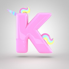 Cute unicorn pink letter K uppercase