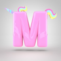 Cute unicorn pink letter M uppercase